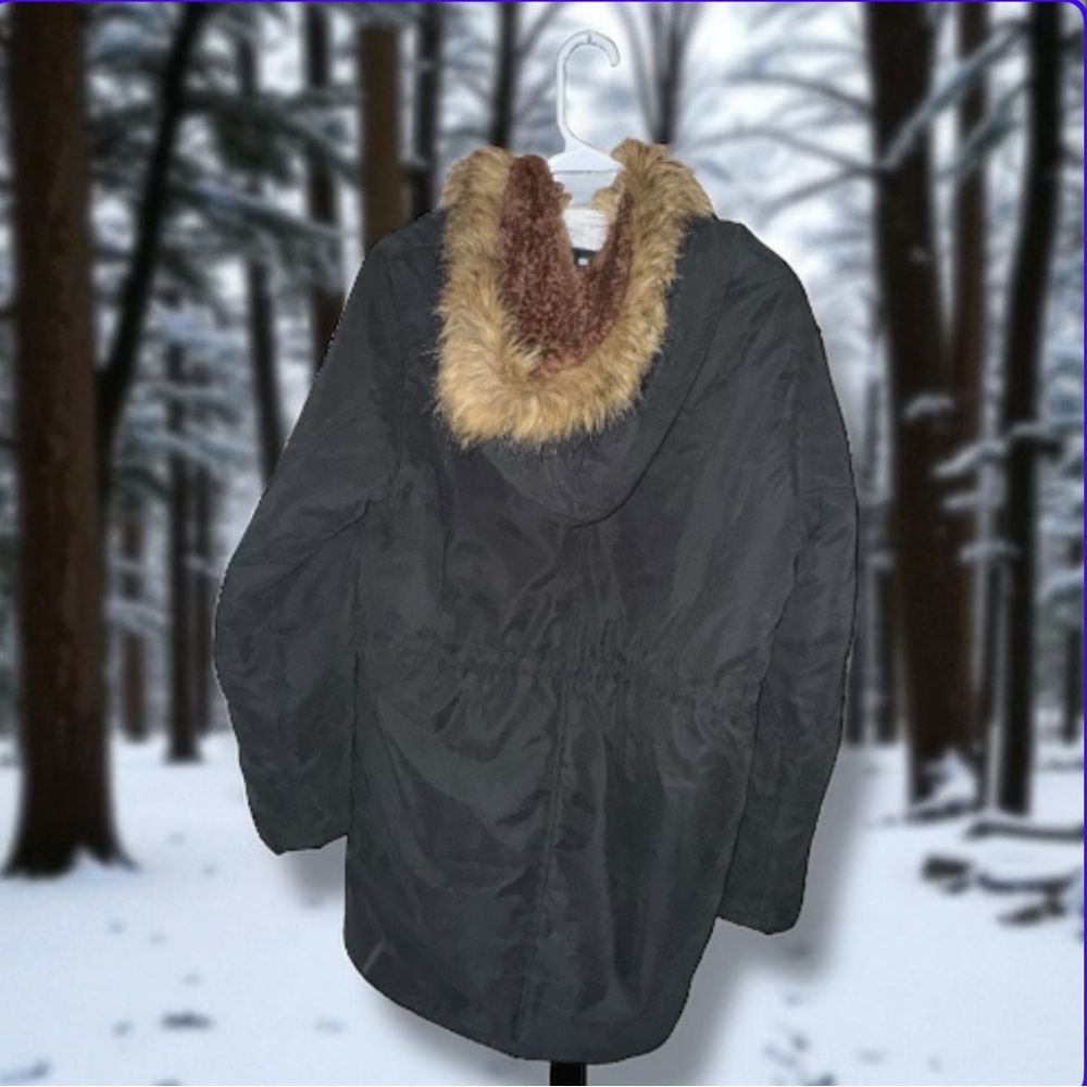 Beyove Coat Charcoal Hooded Parka Utility Cargo Faux Fur Trim & Lining Women’s M - Picture 15 of 16